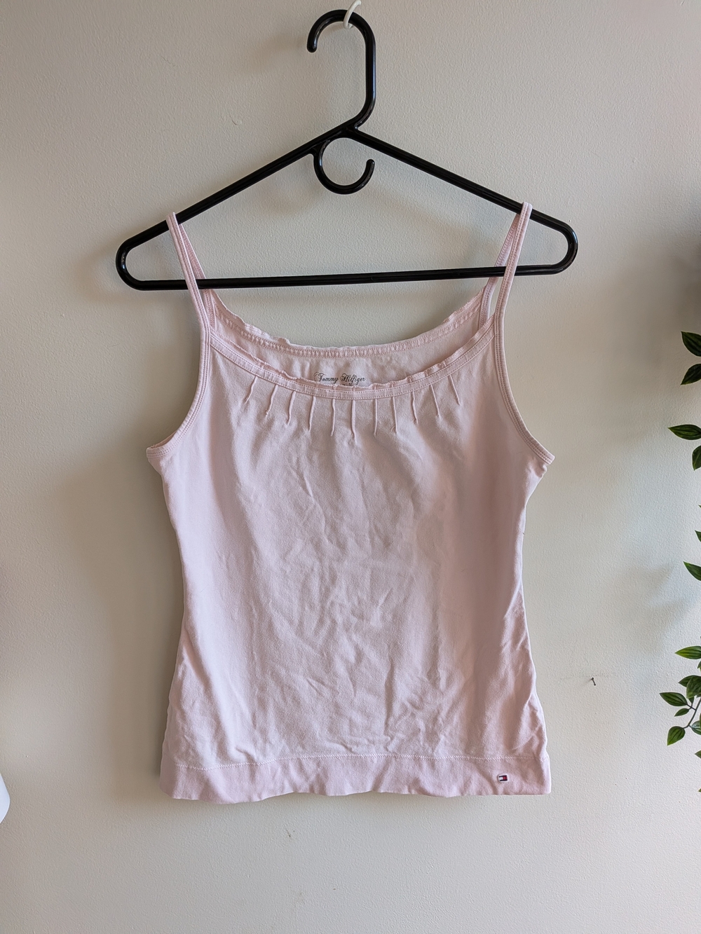 Y2k Tommy Hilfiger Light Pink Cotton Camisole with Pintuck Neckline
